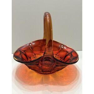 VTG Amberina Glass Basket sunset signed JD artist Jim Dunlavy Red Yellow